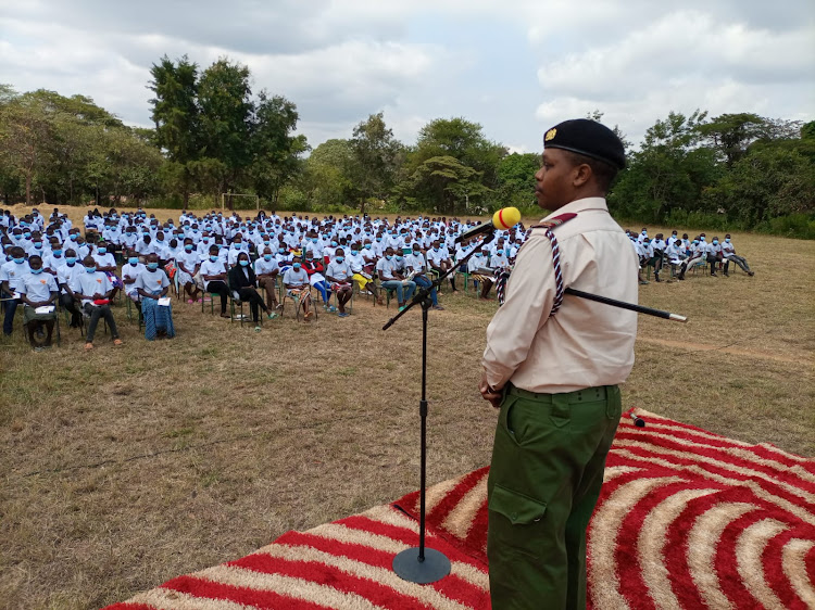 Kitui Central deputy county commissioner William Maingi during the award of scholarship letters in Kitui on Tuesday.