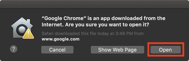 คำเตือนเกี่ยวกับการดาวน์โหลด Chrome จากอินเทอร์เน็ต