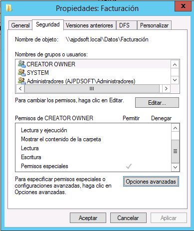 Establecer permisos a carpeta tras instalar rol de replicacin DFS y espacio de nombres DFS