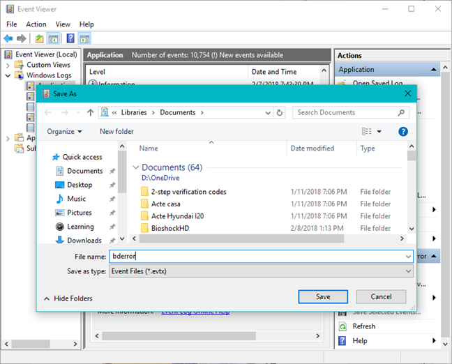 Event Viewer, Windows