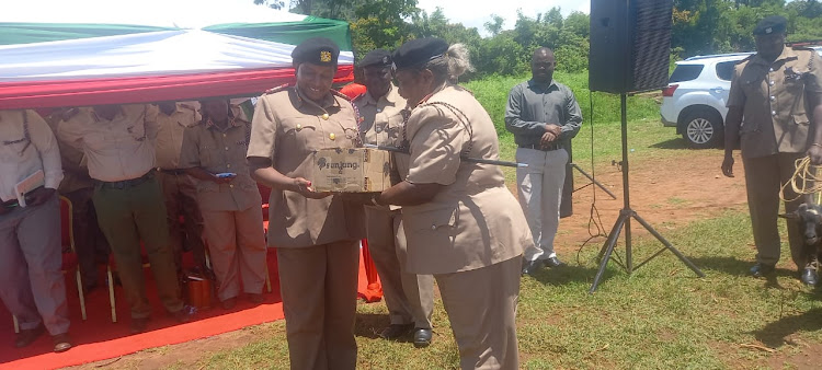 Nyanza regional commissioner Flora Mworoa is gifted during their meeting with chiefs in Homa Bay town on April 5,2023