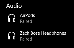 AirPods nu vermeld in het gedeelte Audio onder Apparaten