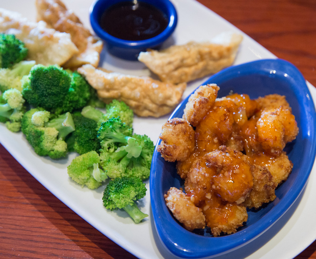 overhead photo of Pineapple Coconut Haberno Bites and Wonton Wrapped Shrimp