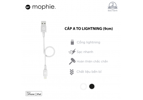 Cáp USB-A to Lightning mophie 9cm White - 409903217