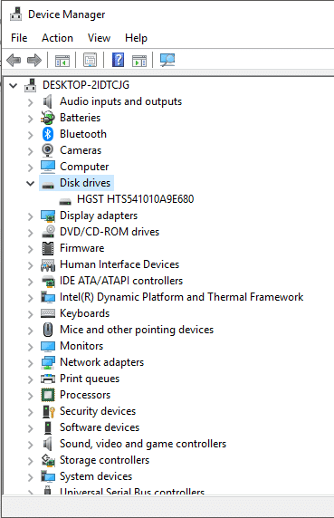 Double-cliquez sur le disque dur comme "Lecteurs de disque" ou "Contrôleurs de bus série universels"