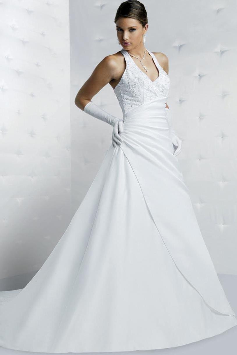 Wholesale White Natural Waist Floor-Length Halter Wedding Gowns