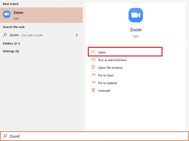 Escribe Zoom en la barra de búsqueda.  Cómo desenfocar el fondo en Zoom en Windows 10