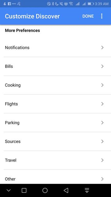 Más preferencias en Google Discover
