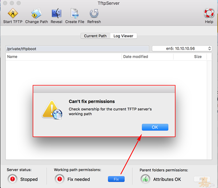 tftp Server 無法修復路徑權限
