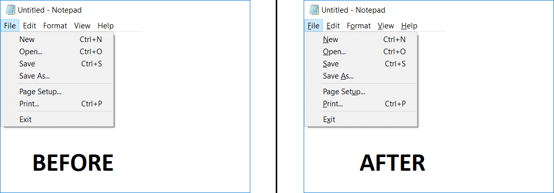 เปิดหรือปิดใช้งานปุ่มลัดการขีดเส้นใต้ใน Windows 10