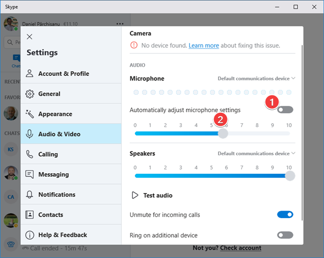 Stel het microfoonvolume handmatig in Skype in