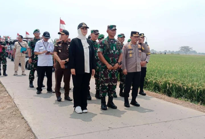 Foto : Bupati Karawang Bersama Kodam III Siliwangi Saat Panenraya di Desa Cadaskertajaya Kecamatan Telagasari