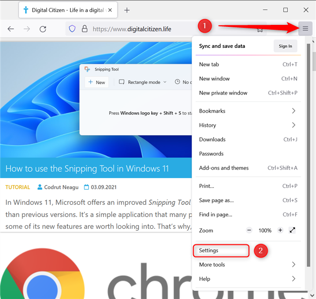 Xác định vị trí và nhấn nút Mở Menu Ứng dụng trong Firefox