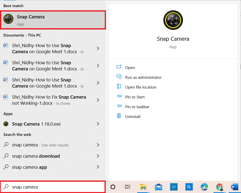 Windows 검색 표시줄에 Snap Camera를 입력하고 PC에서 앱을 실행합니다.