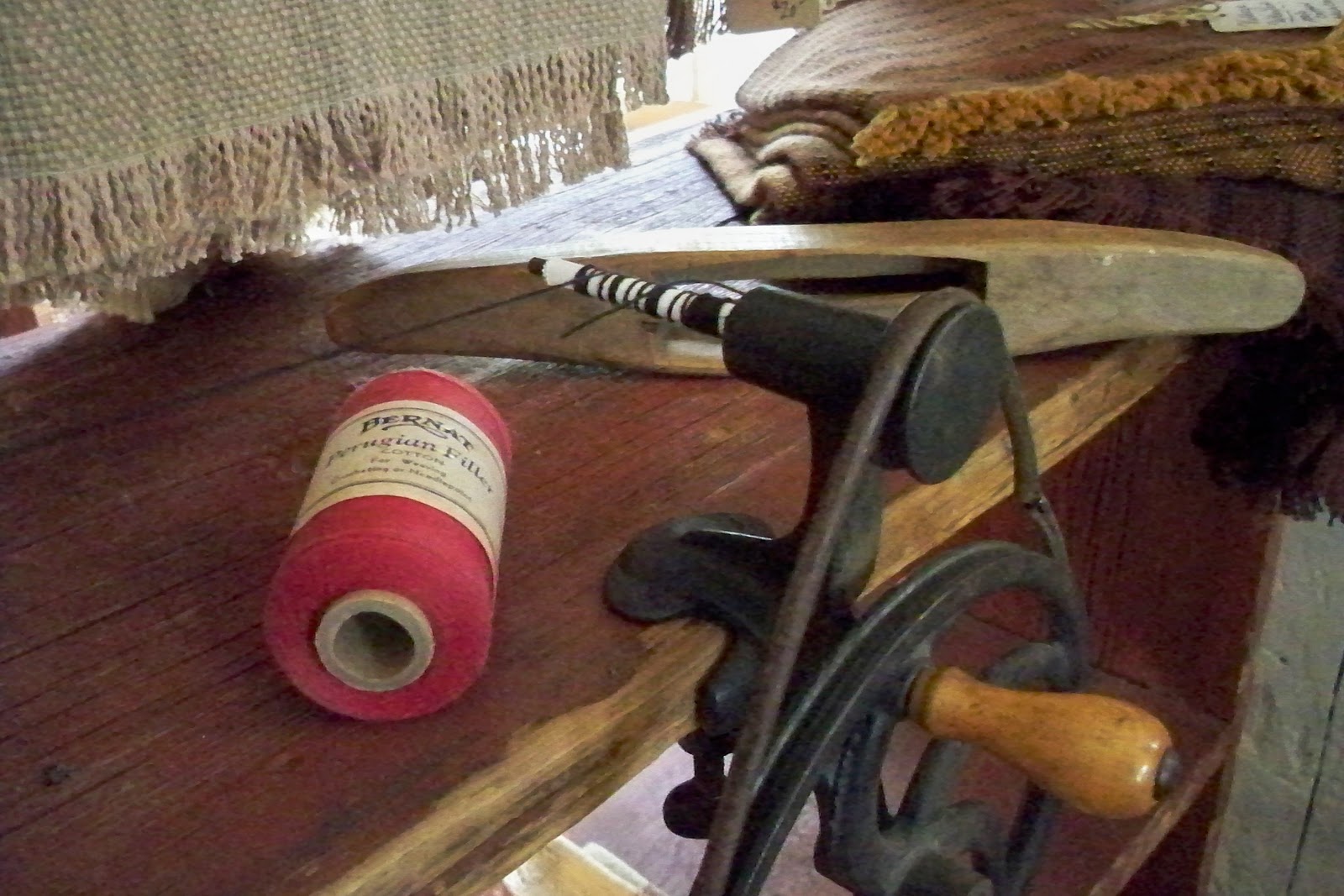 primitive vintage wood spool & yarn spindle bobbins, old weaving