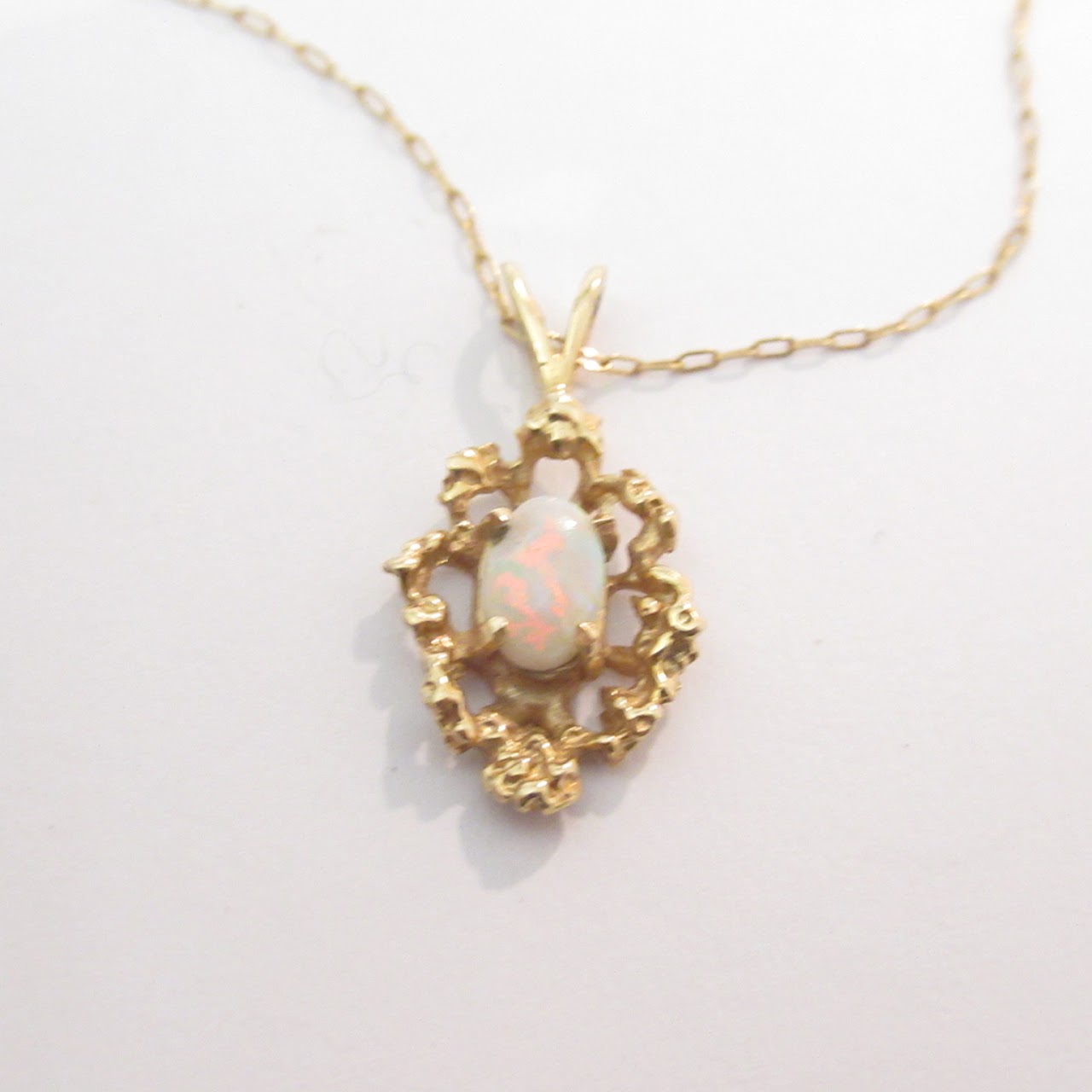 14K Gold and Opalite Pendant Necklace