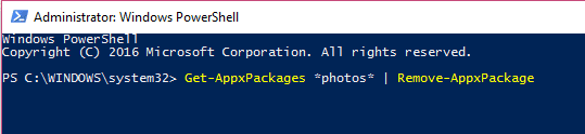 Disinstalla le app per foto da PowerShell