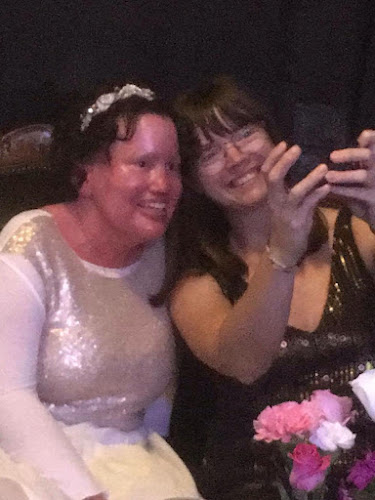 Carly Findlay and Clare Reilly taking a selfie at Carly and Adam's wedding