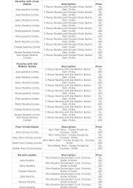 The Paratha Stories menu 1