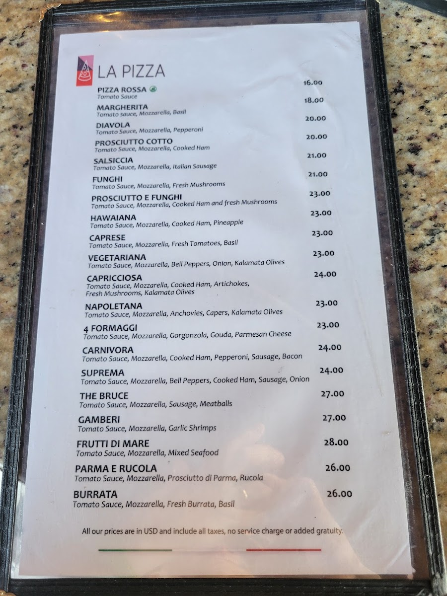 Terraza Italiana gluten-free menu