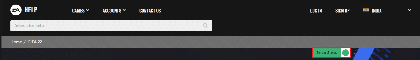 EA Help-pagina voor FIFA met de huidige serverstatus