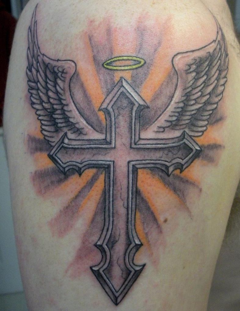 cross with wings tattoos