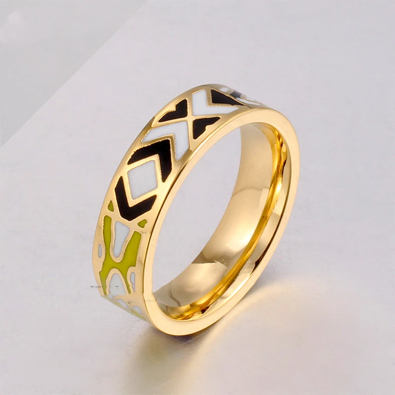Anel Esmaltado Retro Popular Estilo Étnico Adicione um toque de charme étnico com este anel estiloso, perfeito para expressar sua individualidade.
