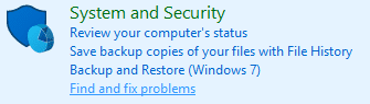 Haga clic en Buscar y solucionar problemas en Sistema y seguridad