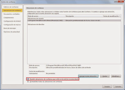 Quitar aviso de seguridad en Microsoft Access 2010 al abrir base de datos en ubicacin de red