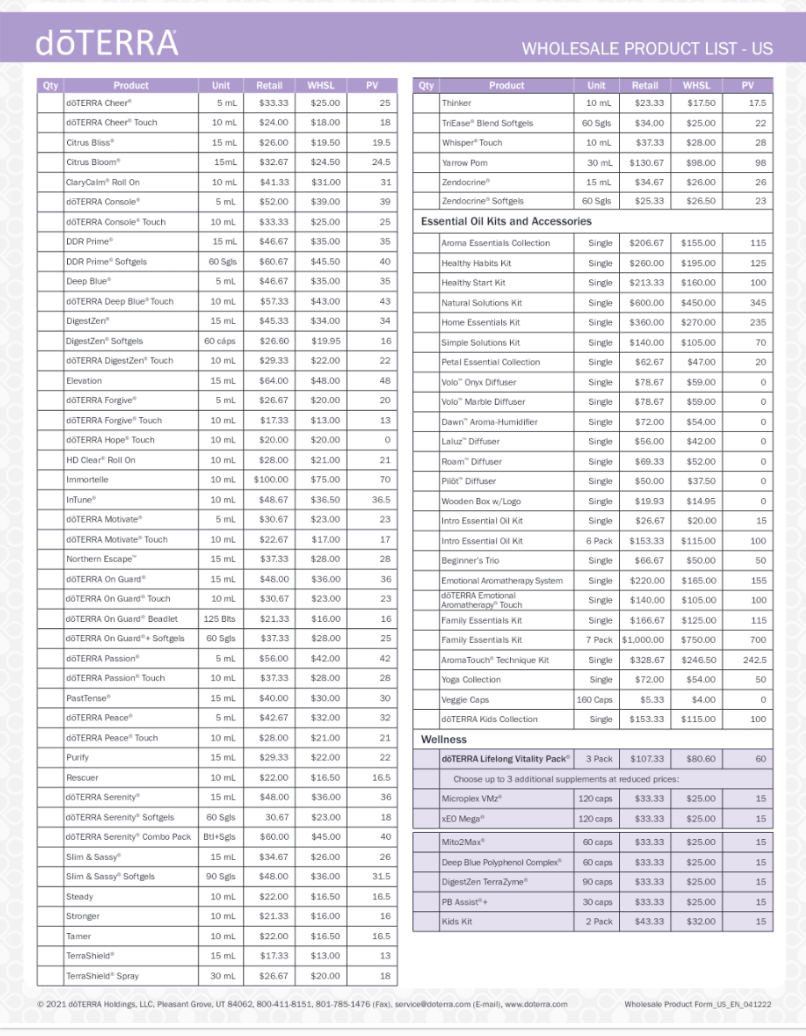 Doterra US all products price list pdf | Doterra USA Price list download