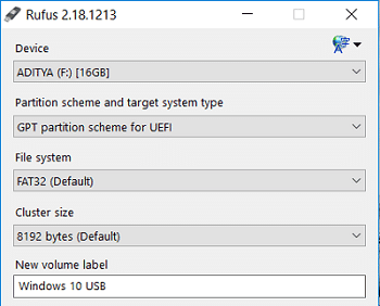 Seleziona il tuo dispositivo USB, quindi seleziona lo schema di partizione GPT per UEFI