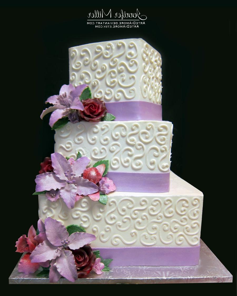 Lavender Lilies Wedding Cake