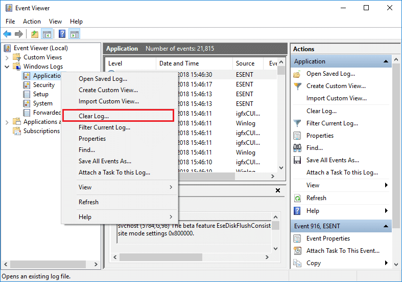 Alle gebeurtenislogboeken wissen in Event Viewer in Windows 10