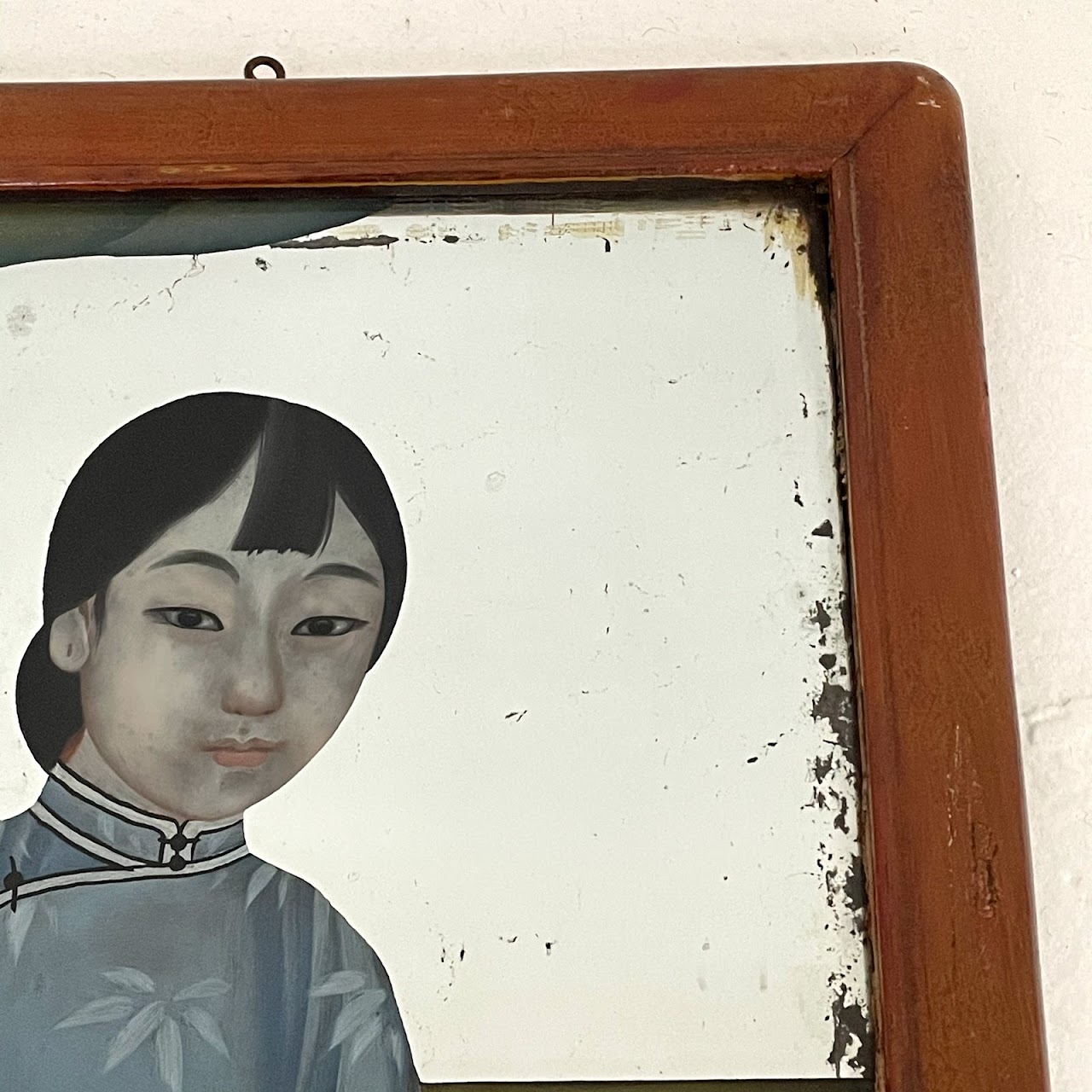 Chinese Reverse Painted Mirror Portrait Pair