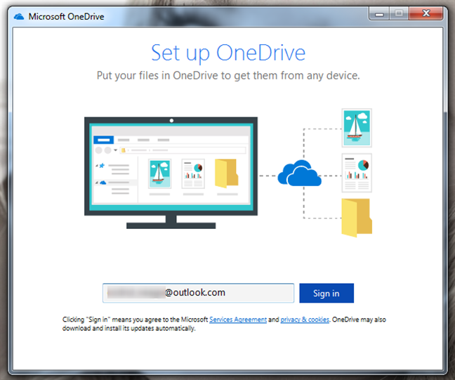 输入用于 OneDrive 的 Microsoft 帐户