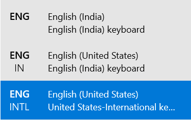 Presione Windows y la barra espaciadora para cambiar entre el diseño del teclado