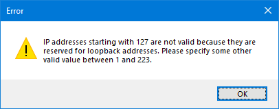 Las direcciones IP que comienzan con 127 no son válidas