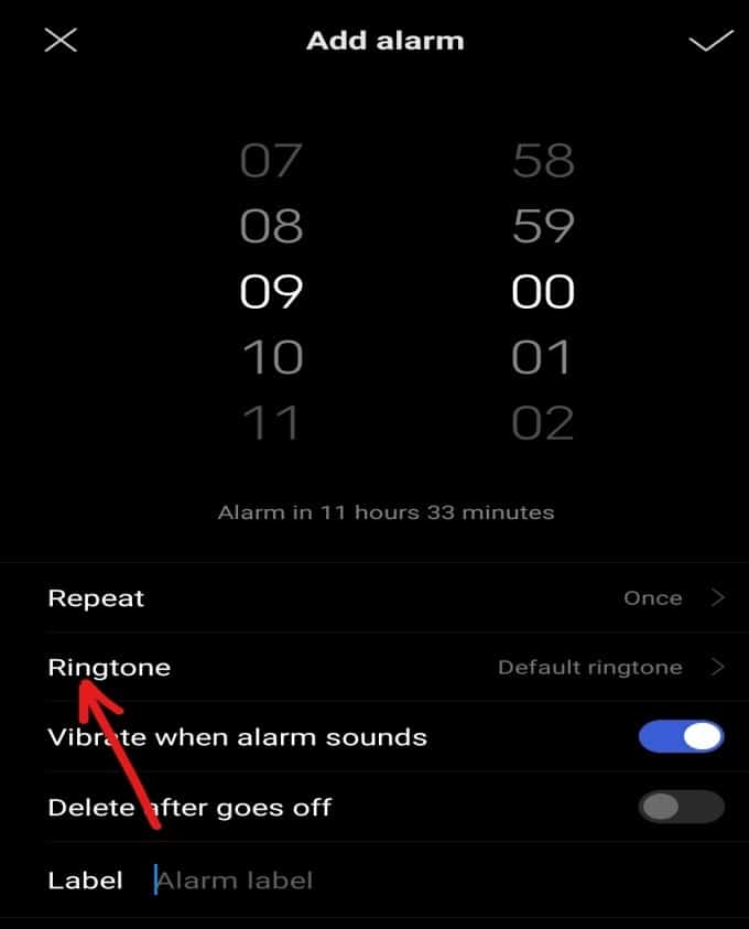 Définissez une sonnerie pour votre alarme en cliquant sur l'option Sonnerie