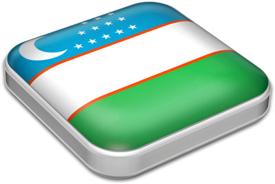 Flag of Uzbekistan with metallic square frame