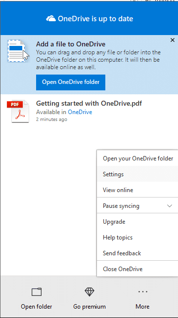 [その他]をクリックして、[OneDrive]の下の[設定]を選択します