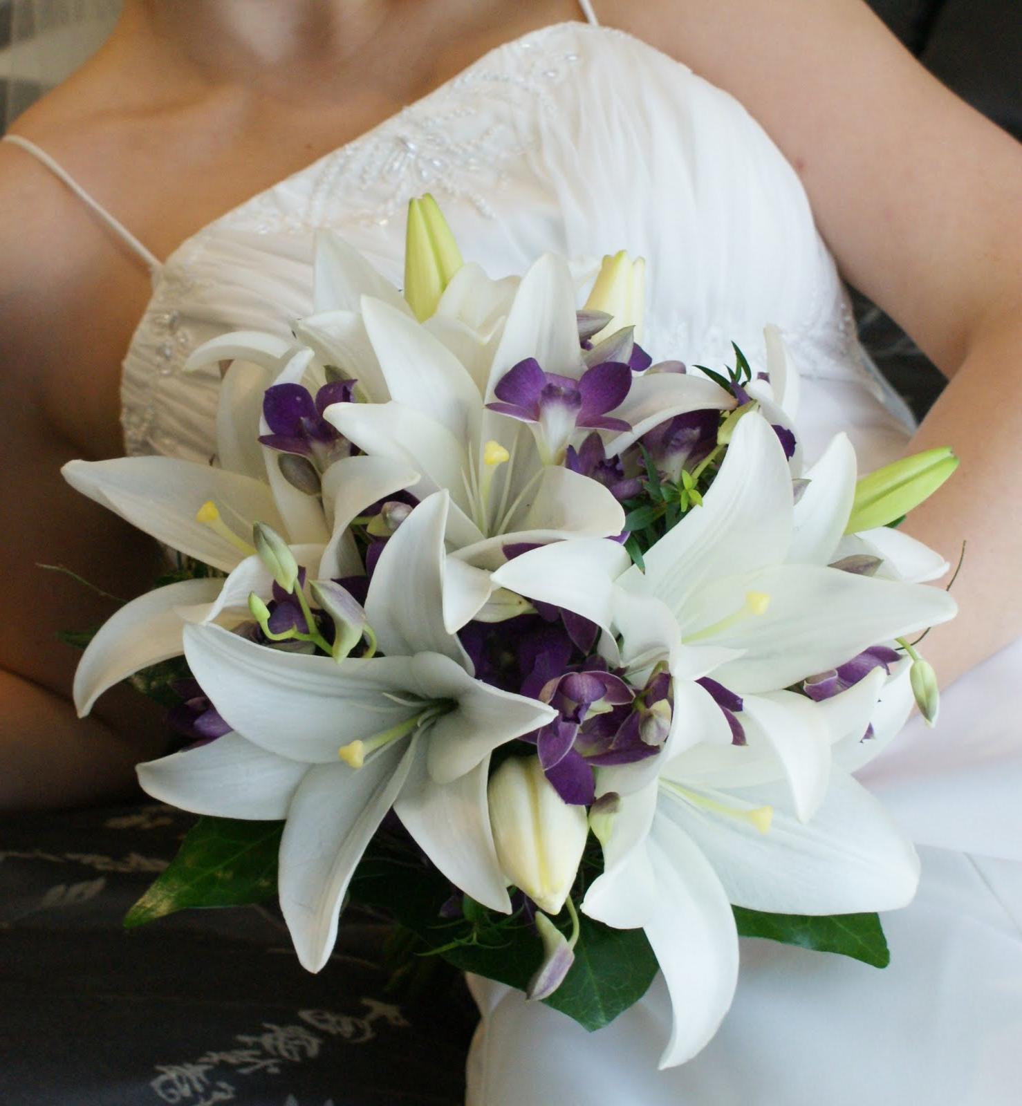 lilies and purple orchids