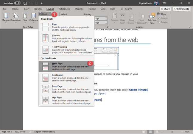 Microsoft Word - การเพิ่มตัวแบ่งหน้า