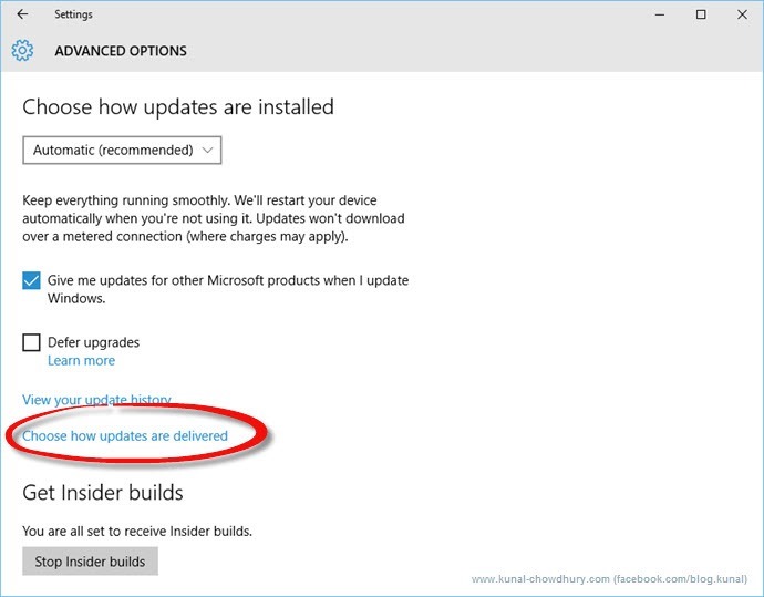 Choose how updates are installed in Windows 10 (www.kunal-chowdhury.com) Choose how updates are installed in Windows 10 (www.kunal-chowdhury.com)