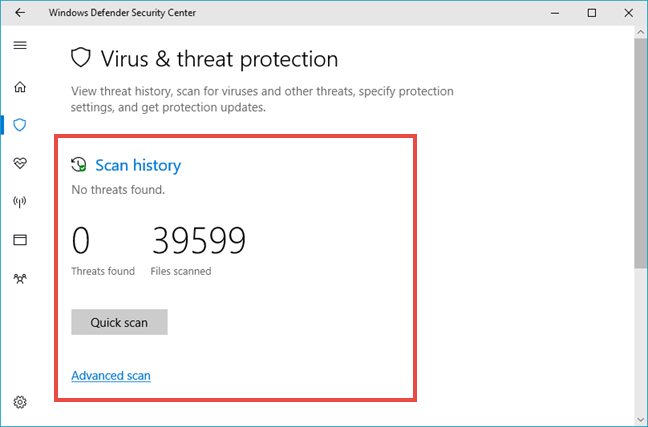 Centro sicurezza Windows Defender