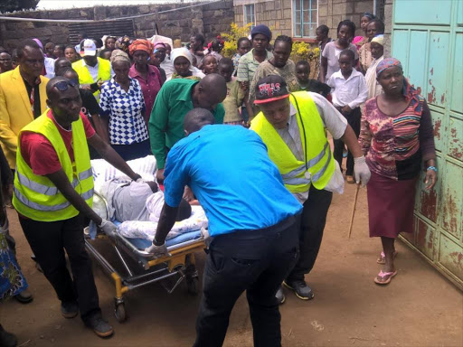 Members of the Sonko Rescue Team pick diabetes patient Grace Muthoni from her home in Njoro, Nakuru county, for medical attention at Kijabe Mission Hospital, April 23, 2016. Photo/COURTESY