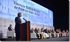 ‘Los colombianos nos sentimos honrados y agradecidos por haber albergado en nuestra capital esta Cumbre Mundial de Premios Nobel de la Paz”, manifestó el Presidente Santos al clausurar el certamen.