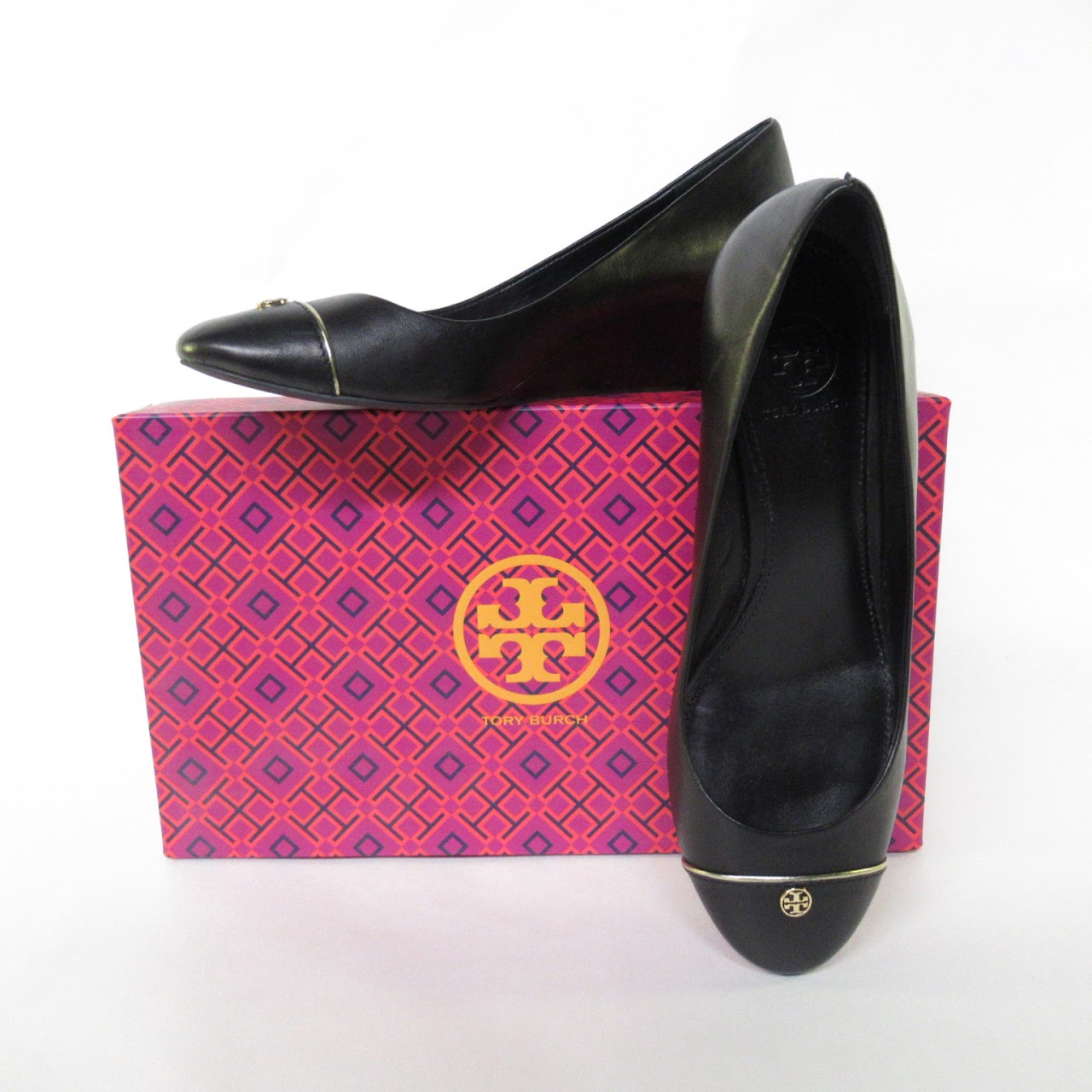 Tory Burch NEW Black Leather Low Wedges