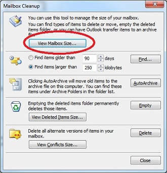 Outlook 2010 mailbox cleanup