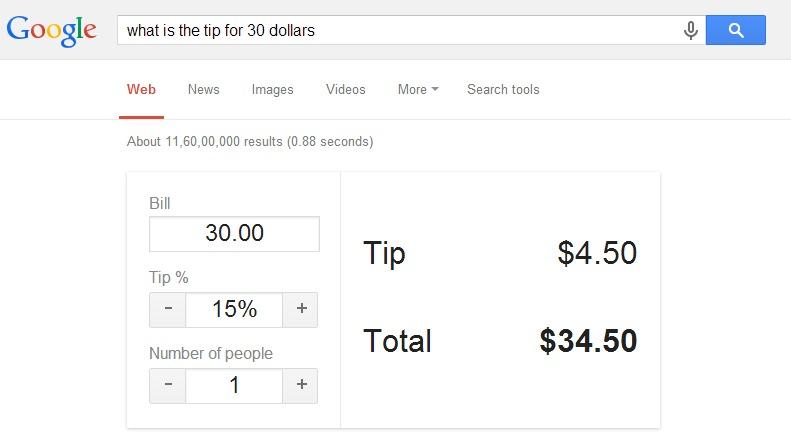 рассчитать сумму чаевых за съеденные блюда |  Лучшие хитрости и советы Google