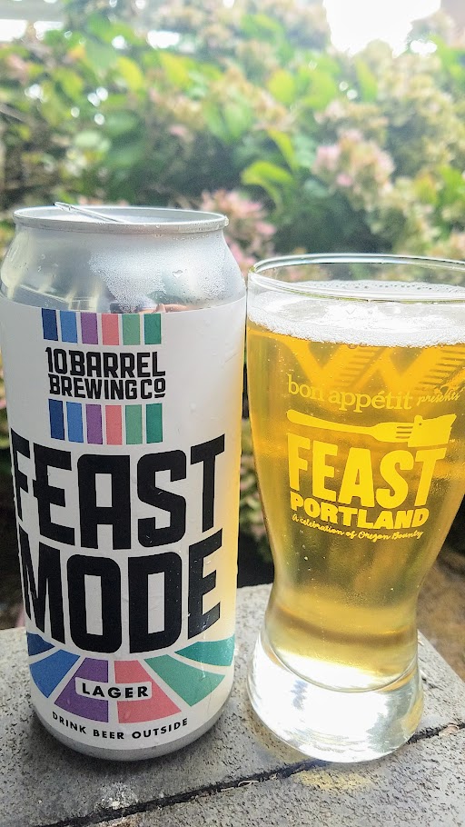 Feast Fab Collab 2018 Feast Mode Lager Beer (sold in cans) with 10 Barrel Brewing Co., a lager featuring pilsner malt, flaked rice and a subtle hopping for an ultra light and refreshing beer. $7.99 for a four pack of 16 ounce cans (so four pints), available at New Seasons Markets